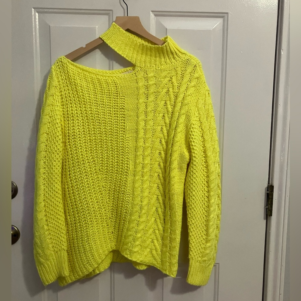 Peach Love- neon yellow cable knit sweater